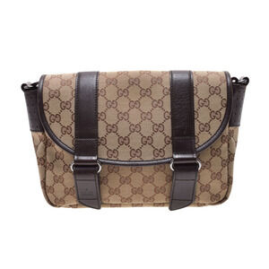 Gucci GG Canvas messenger bag brown leather trim prominent